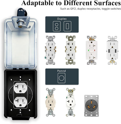 Universal Weatherproof Electrical Outlet Cover with Lock, Baby Proof Outlet Lock Box, Fits Most 2.6 "H x 2.56 "W or Smaller Plugs, Clear Outlet Waterproof Cover Box Fit for Outdoor In-Use