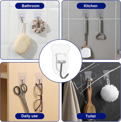 20Pcs Heavy Duty Adhesive Hooks, 5 kg/11 lbs Max Load, Sticky Wall Hooks for Hanging Towels, Coats, Keys, Transparent Waterproof No-Damage Wall Hook for Bathroom, Kitchen, Office & Home Decor