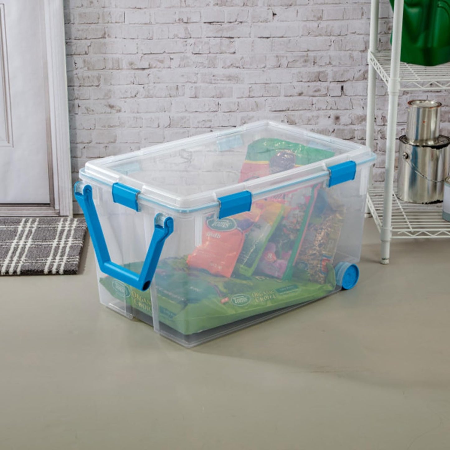 Sterilite 4-Pack Gasket Box, Home Storage Organizer Bins with Lids, 37 Quart – Stackable Clear Plastic Containers for Bedroom, Bathroom, Garage, Basement, or Attic