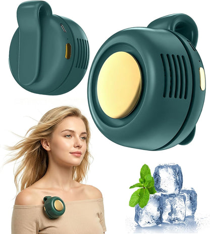 Portable Silent Mini Bladeless Electric Fan, 360° Rotatable Portable Mini Clip On Fan for Shirt Waist Rechargeable Whirlwind Clip Fan, 3-Speed Personal Fan Clip On for Outdoor, Travel, Home (Green)