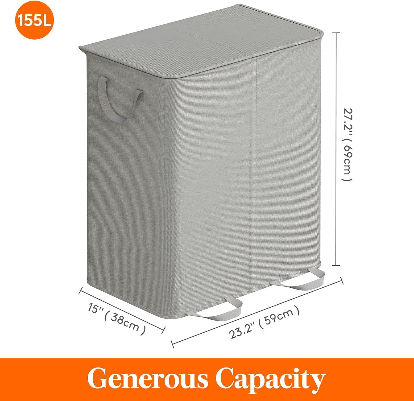 Lifewit Double Laundry Hamper with Lid and Removable Laundry Bags, Large Collapsible 2 Dividers Dirty Clothes Basket with Handles for Bedroom Laundry Room Closet Bathroom College, 136L Beige