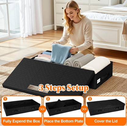 StoreHappily Under Bed Storage Containers with Lids - 2 Pack, Foldable and Stackable Clothes Storage Bags with Clear Window, 3-Sided Handles and Label Slot for Clothing, Blankets, Pillows (Grey)