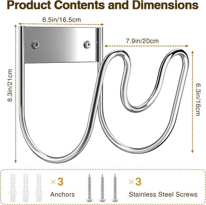 Garden Hose Holder Wall Mount, SS304 Stainless Steel Water Hose Hanger Heavy Duty with Nozzle Groove, 44LB Capacity Outdoor Hose Rack for Extension Cords Vacuum Hose, Silver, 1 Pack