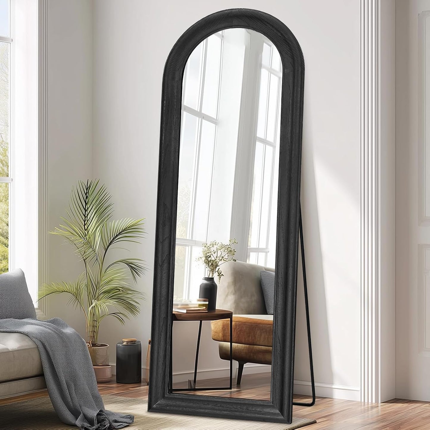 Solid Wood Full Length Mirror - 65"x22" Arched Floor Mirror, Free Standing & Wall Mounted - Elegant Design for Bedroom, Dressing Room, Hallway, Brown