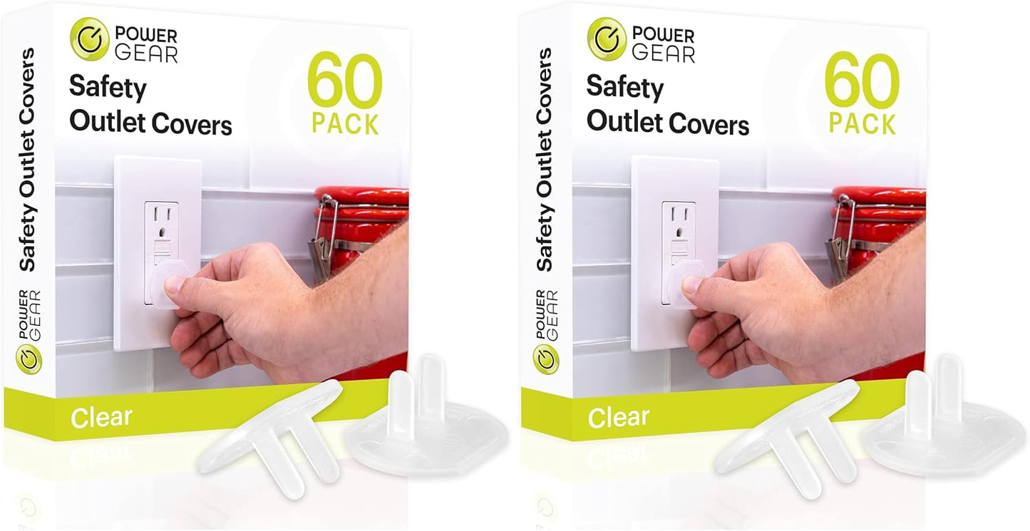 Power Gear Child Safety Electrical Outlet Covers, Tamper‑Resistant Plug Protectors for Standard Wall Outlets, Baby‑Proof & Child‑Proof Safety Caps, Clear, 60 Pack, 54615