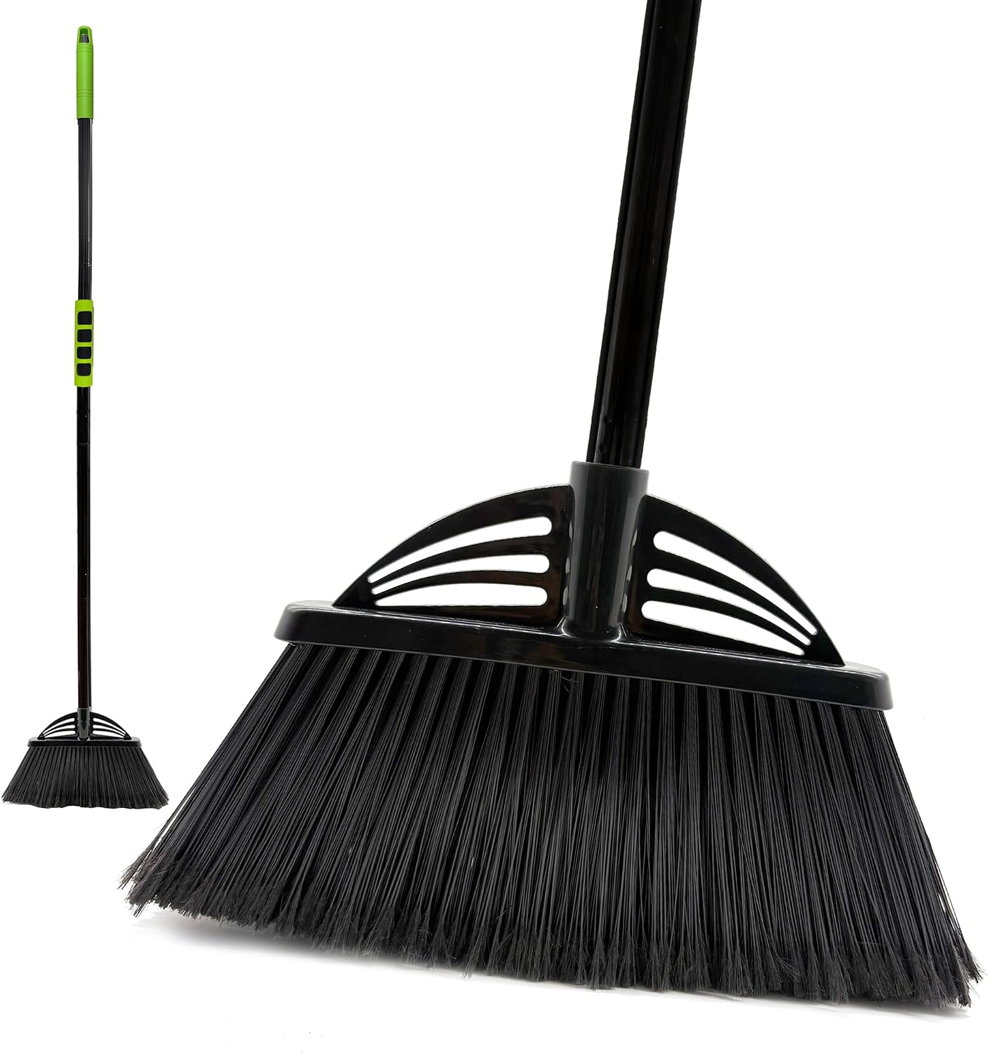 Four-Section Rod Long-Handled Broom,Heavy-Duty Broom, Angle Broom for Outdoor/Indoor（Black+Orange）