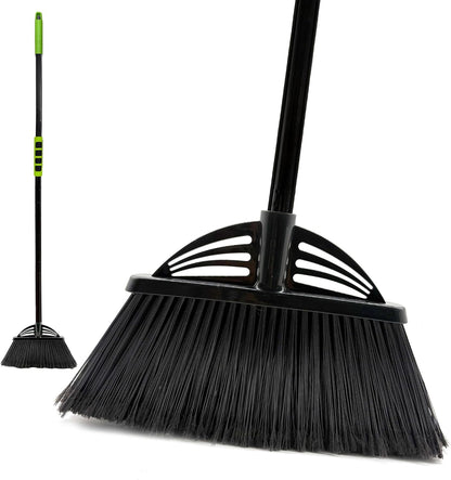 Four-Section Rod Long-Handled Broom,Heavy-Duty Broom, Angle Broom for Outdoor/Indoor（Black+Orange）