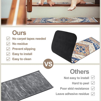 OJIA Non-Slip Carpet Stair Treads for Wooden Steps Set of 15, 30''X8'' Indoor Runner Resistant Rugs Rubber Safety Mats for Dogs, Kids & Elders, Stairway Grip