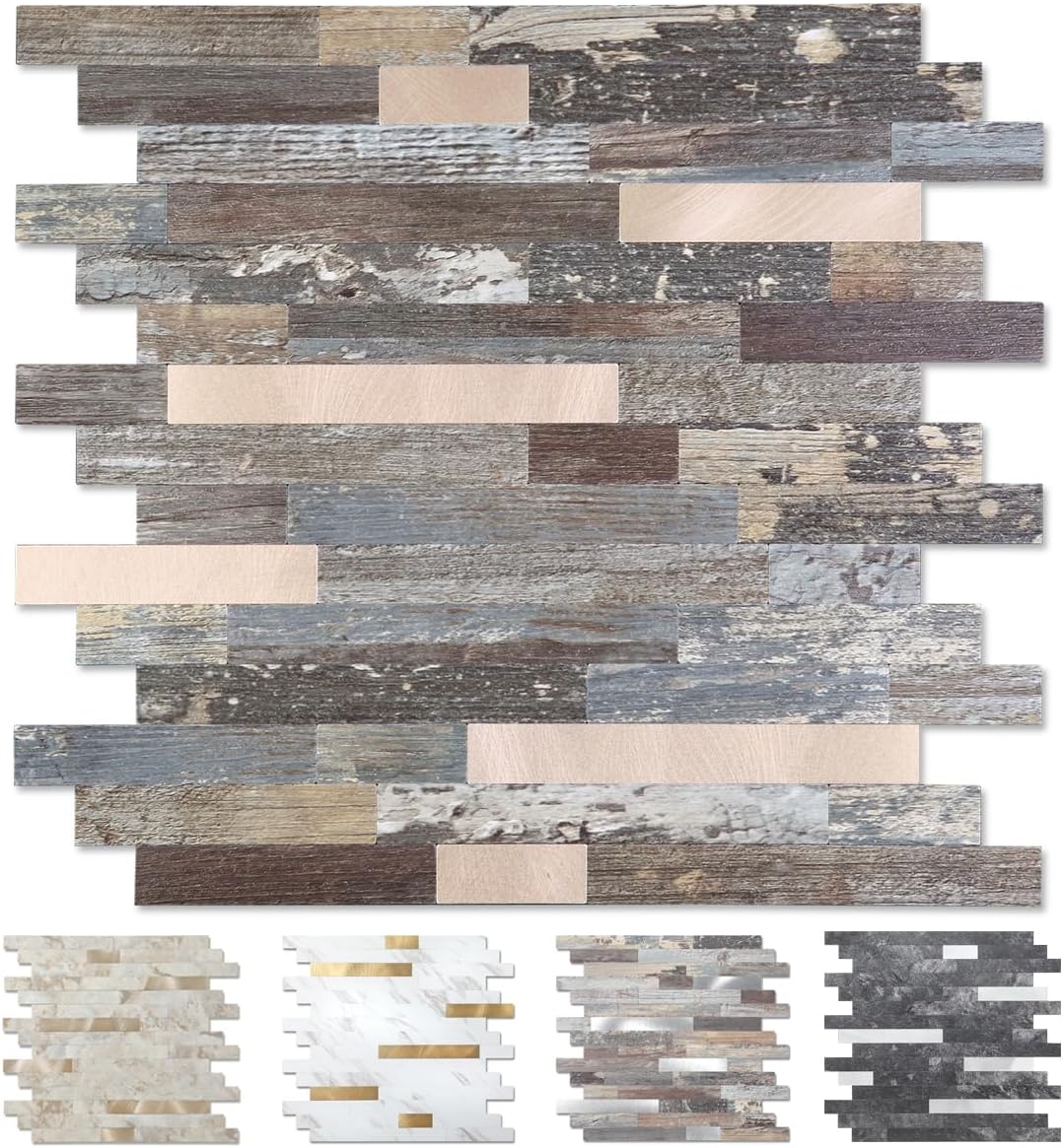 Yipscazo 2026 New Upgrade 11.34" X 11.57" Peel and Stick Backsplash, Stick on Backsplash Tiles for Kitchen, Bathroom, Fireplace (10 Sheets, Beige Rocks + Rose Gold)