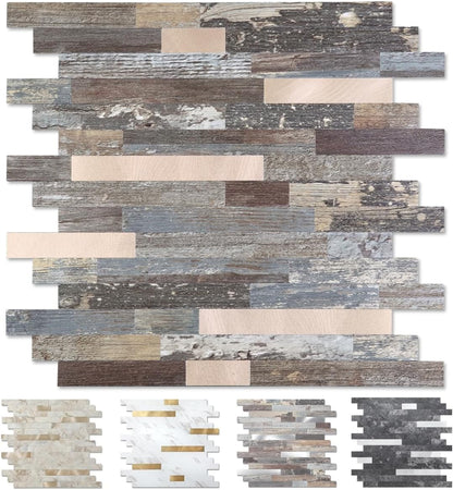 Yipscazo 2026 New Upgrade 11.34" X 11.57" Peel and Stick Backsplash, Stick on Backsplash Tiles for Kitchen, Bathroom, Fireplace (10 Sheets, Beige Rocks + Rose Gold)