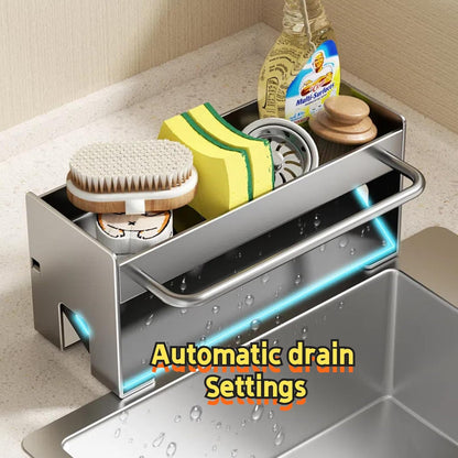 Kitchen Sink Caddy Organizer,Sponge Holder for Kitchen Sink with Drain Board,Stainless Steel