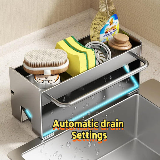 Kitchen Sink Caddy Organizer,Sponge Holder for Kitchen Sink with Drain Board,Stainless Steel