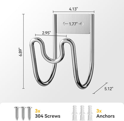 Garden Hose Holder Wall Mount - SS304 Stainless Steel Water Hose Hanger Heavy Duty Rack for Extension Cords Vacuum Hose Outside Silver (1 Pack)