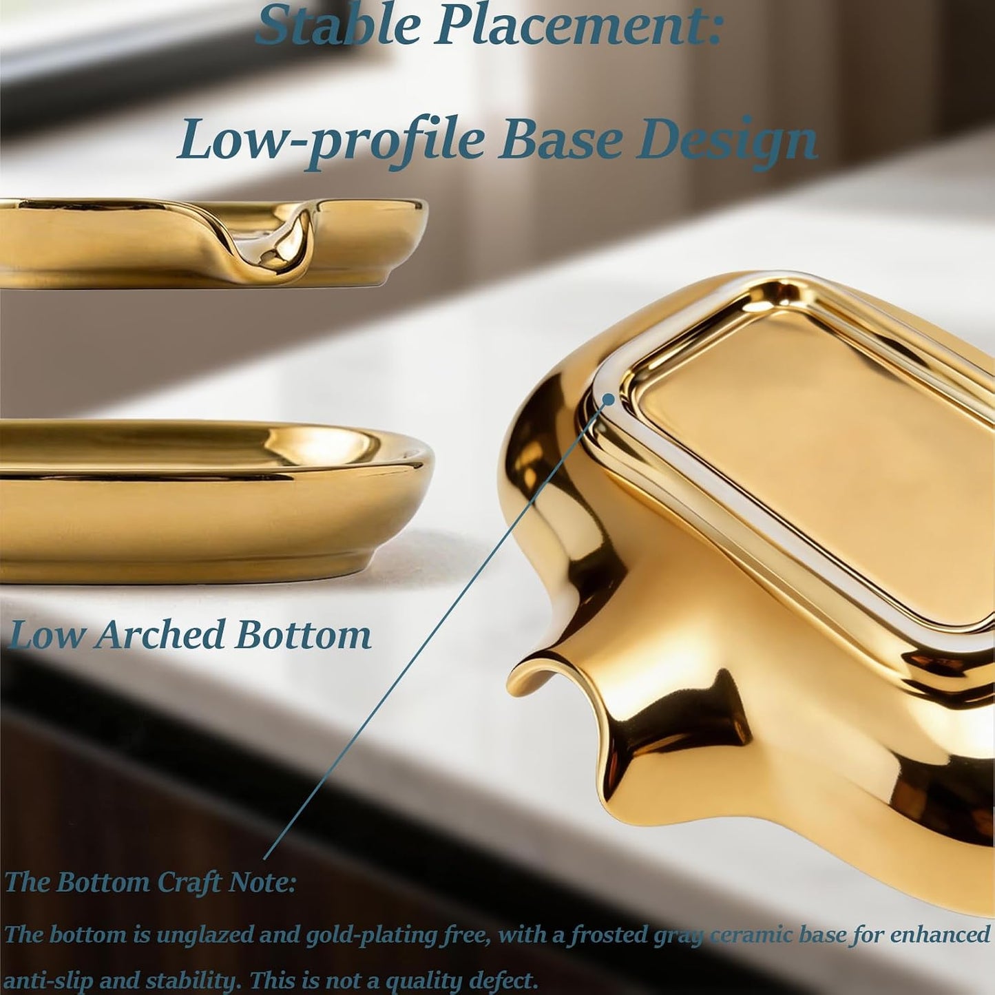 Polished Silver Soap Dish | Self-Draining Bar Soap Holder with U-Shaped Drainage, Decorative Soap Tray for Bathroom Shower & Kitchen Sink