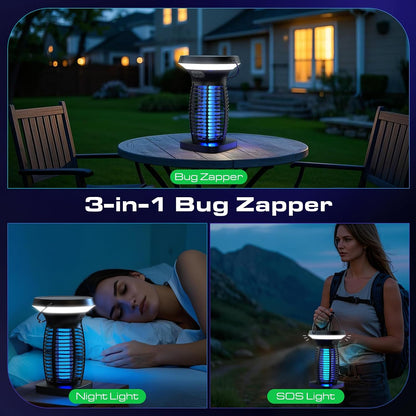 OnBeam Solar Bug Zapper Outdoor, 4200V Electric Mosquito Killer for Patio | Solar & USB-C Charging, IPX5 Waterproof, Auto Mode, SOS Light, Indoor Fly Trap for Home, Backyard, Garden, Camping