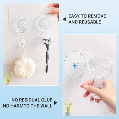 LUXEAR Suction Hooks, 2 Pack Razor Hooks Removable & Reusable Suction Shower Hook Damage-Free Powerful Suction Hanger for Towel Bathrobe Loofah Bathroom Kitchen Storage Hooks Weather Hanger Hook