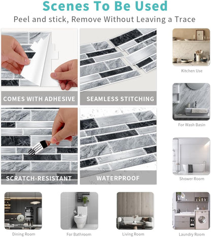 36 Sheets of Self Adhesive Marble Tile Wall Tiles Vinyl Sticker | 9.68 x 4.72in Water Resistant, Easy to Stick and Peel off, Suitable for DIY Decoration on Ceilings and Walls (Black)