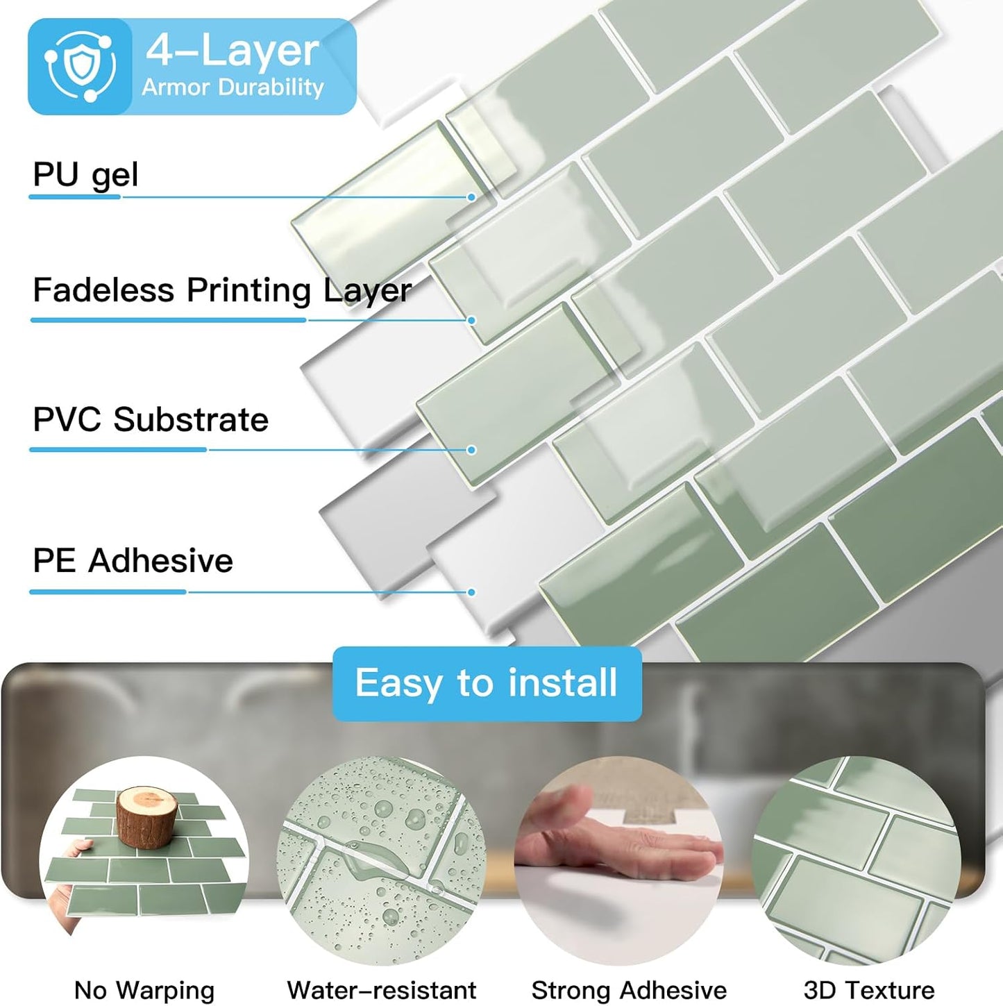 Art3d Peel and Stick Backsplash for Kitchen White Subway (10 Tiles, Thicker Design)
