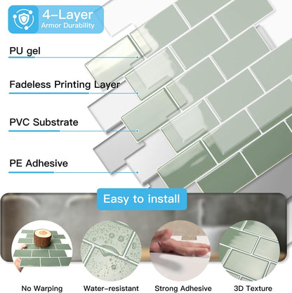 Art3d Peel and Stick Backsplash for Kitchen White Subway (10 Tiles, Thicker Design)