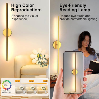 Tartek Battery Operated Wall Sconces Set of Two, Rechargeable Wall Lights with Remote Control, Dimmable 3000K-6000K LED Wall Lamp, 360°Rotate, Long Wireless Sconces for Living Room, Bedroom