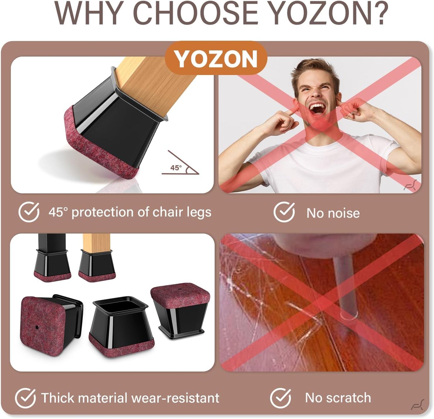 YOZON Chair Leg Floor Protectors Felt Furniture Pads Silicone Caps | Chair Leg Protectors for Hardwood Floors 32 Pack Anti-Scratch Reduce Noise Clear Round Medium Fit 3/4" to 1-3/16" (19-30mm)