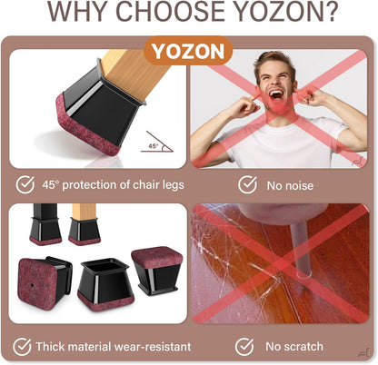 YOZON Chair Leg Floor Protectors Felt Furniture Pads Silicone Caps | Chair Leg Protectors for Hardwood Floors 32 Pack Anti-Scratch Reduce Noise Clear Round Medium Fit 3/4" to 1-3/16" (19-30mm)