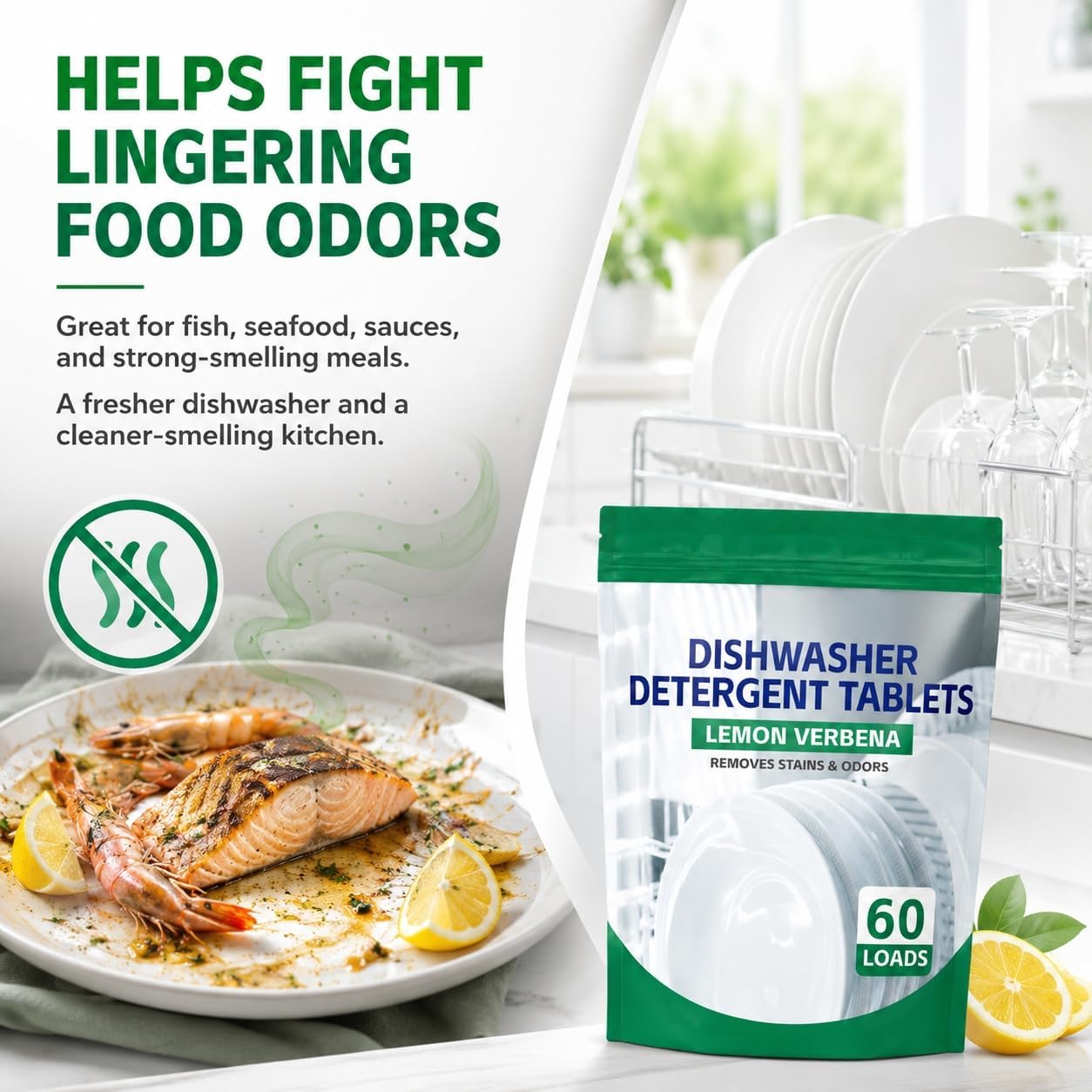 Premium Dishwasher Tablets - Lemon Verbena, 60-Count. Advanced Grease & Odor Removal Formula for Sparkling Clean Dishes. (120 Count (Pack of 2))