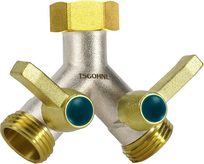 Hose Splitter 2 Way, Y-Valve Water Spigot Splitter, High Flow Faucet Splitter, 3/4" GHT Thickened Hexagonal Water Inlet with 2 Garden Hose Coiled Spring Protectors and 2 More Extension Handles
