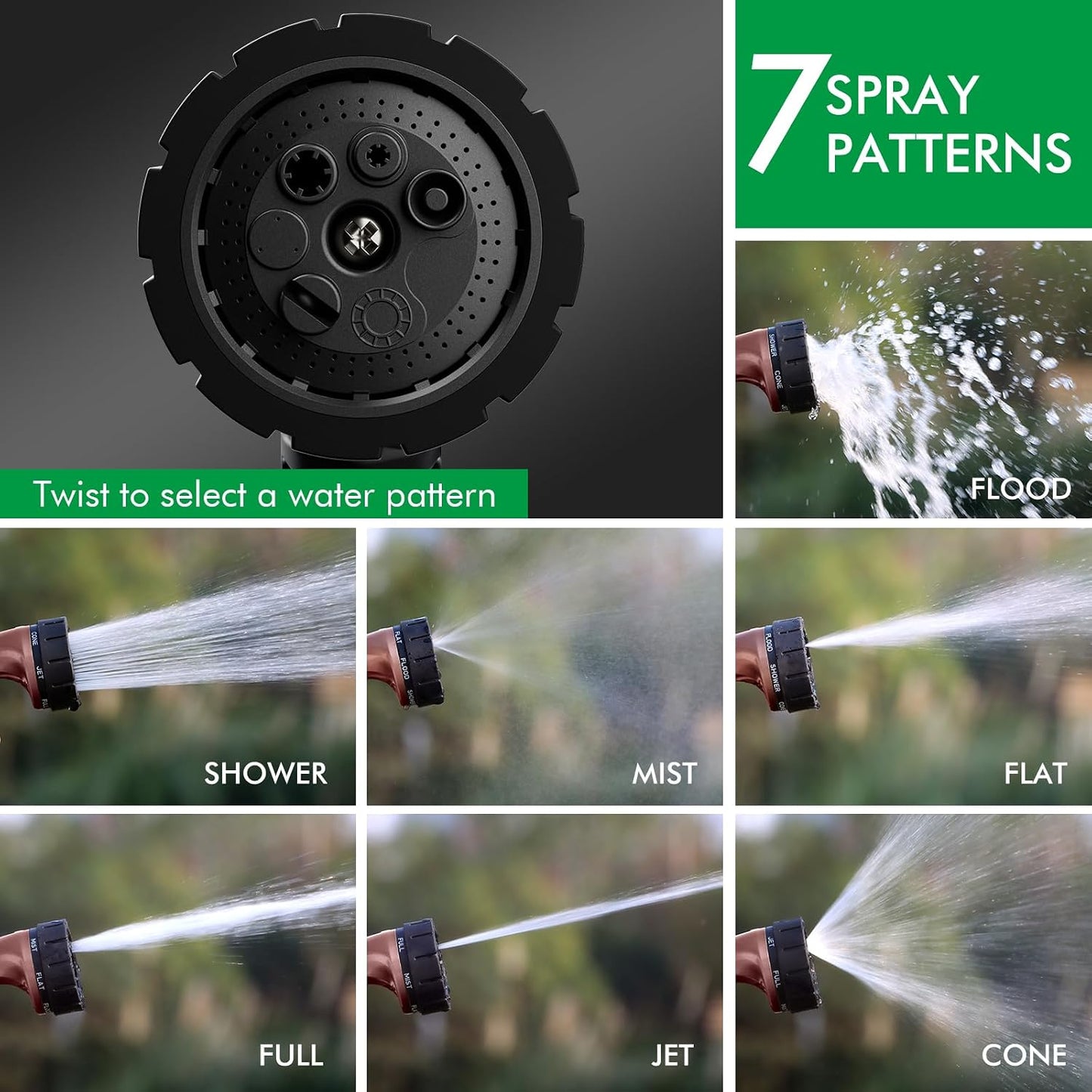 RESTMO Heavy Duty Hose Nozzle, Metal Garden Water Hose Sprayer with 7 Watering Patterns, Thumb Control, On Off Valve, High Pressure Nozzle Sprayer for Watering Plants, Car and Pet Washing, Bronze