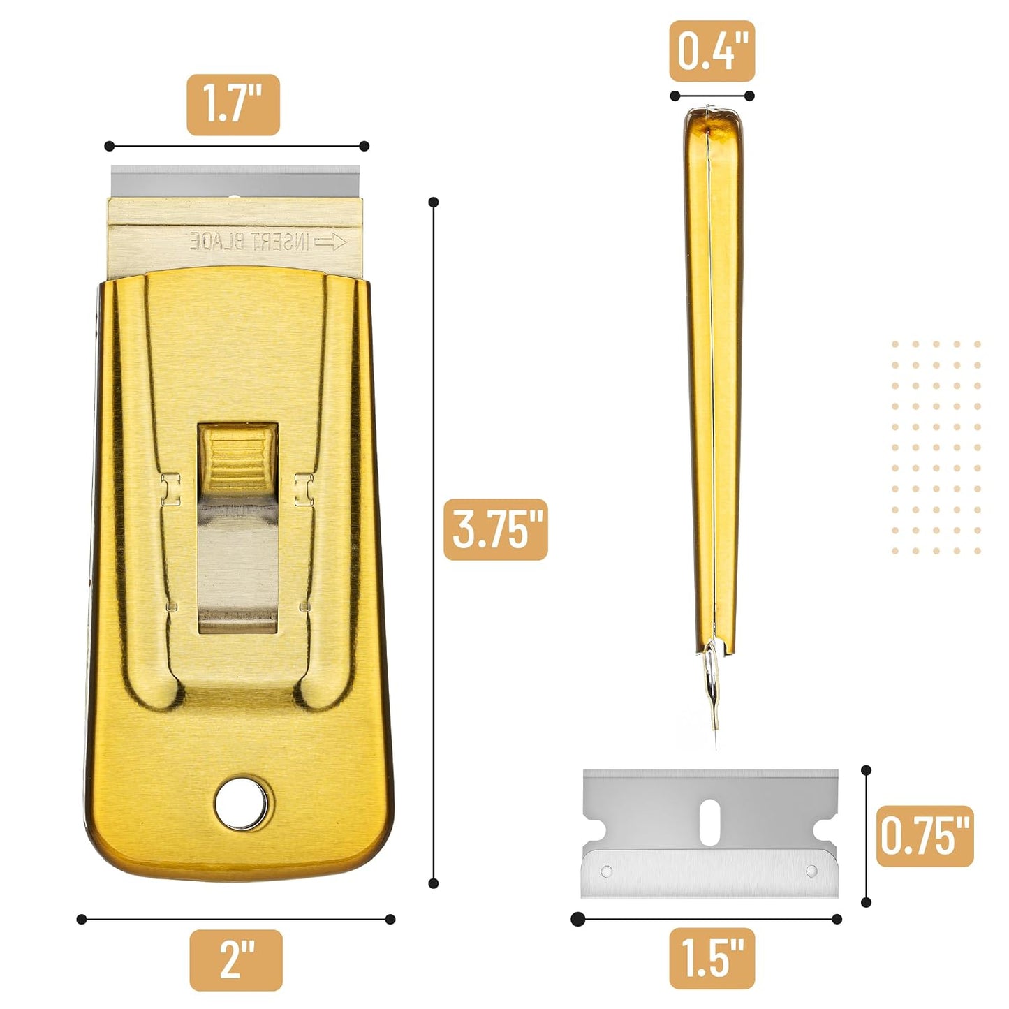 Bates- Metal Razor Blade Scraper, 2 Pack, 30 Extra Blades, Scraper for Cleaning, Glass Scraper, Razor Blade Scraper Tool, Razor Scraper Tool, Scraper Blades, Window Scraper with Razor Blade