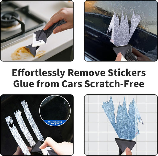 3 in 1 Caulking Tool Kit: 1 Steel Scraper & 5 Silicone Pads - Grout Remover and Sealant Finisher for Bathroom, Kitchen, Tile Joints