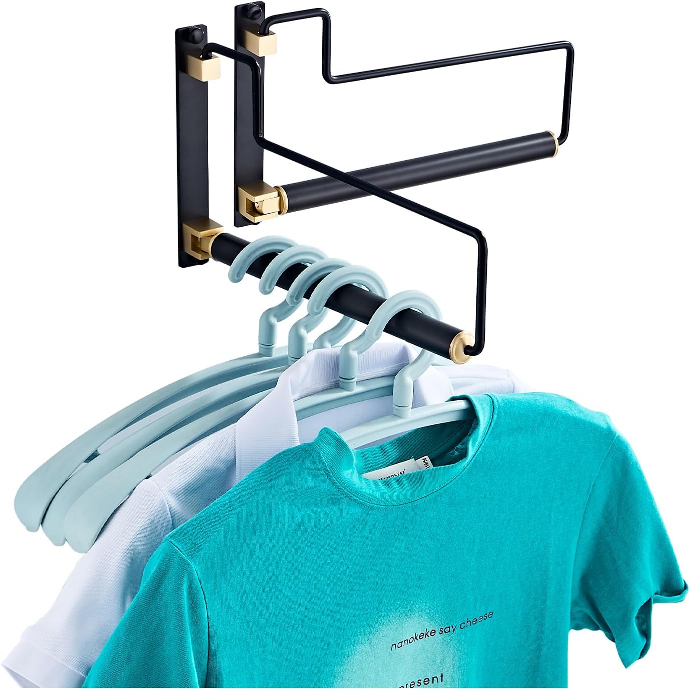 Folding Clothes Hanger Gold Brushed Drying Clothes Rack Wall-Mounted Space Saver for Laundry Room Closet, Brass, 12 Inch