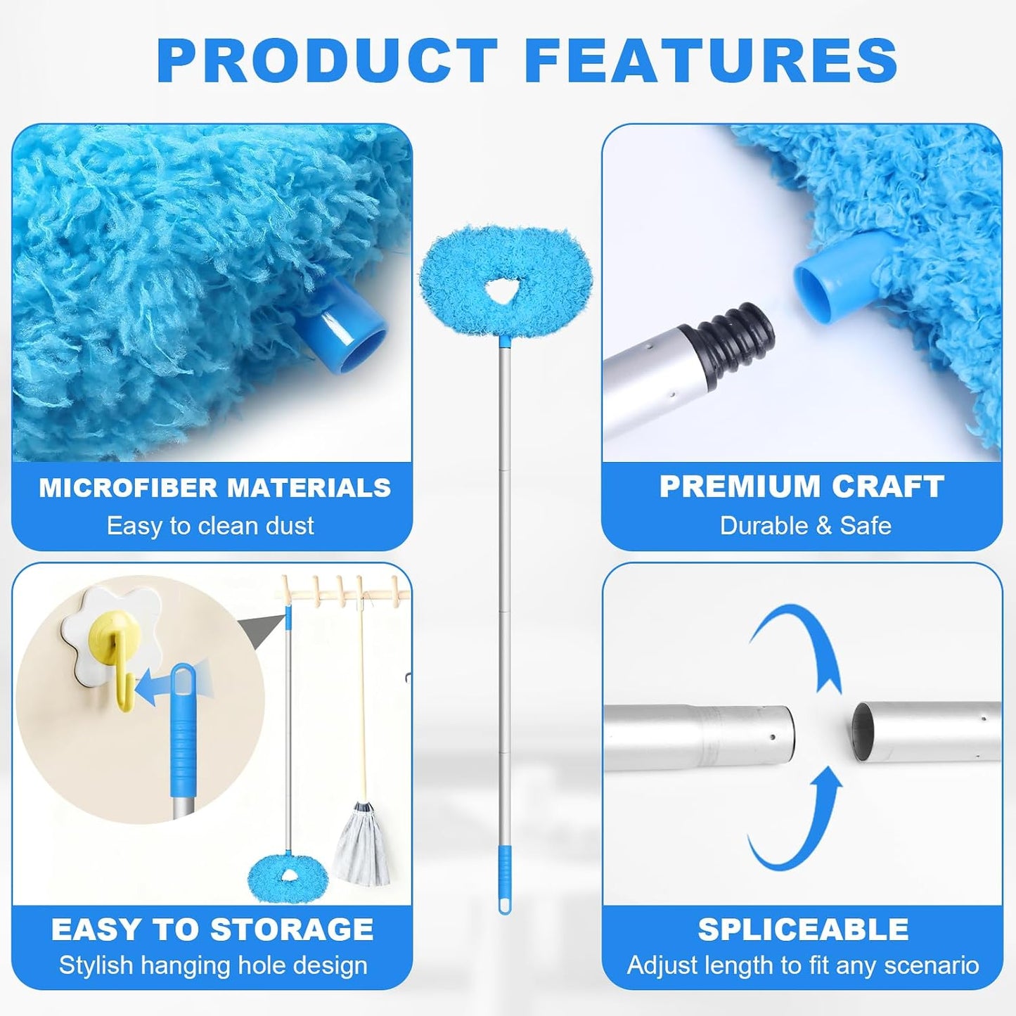Storystore Ceiling Fan Cleaner Duster - Adjustable Duster with Extension Pole,Dusters for Cleaning Fan Blade, Walls and Cobweb (Blue)