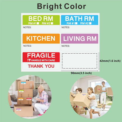 Hybsk 42x90mm Large Home Moving Labels for Boxes Apartment Moving Helper 6 Different Packing Fragile Labels Blank Furniture Labels (20 Sheets, 120pcs)