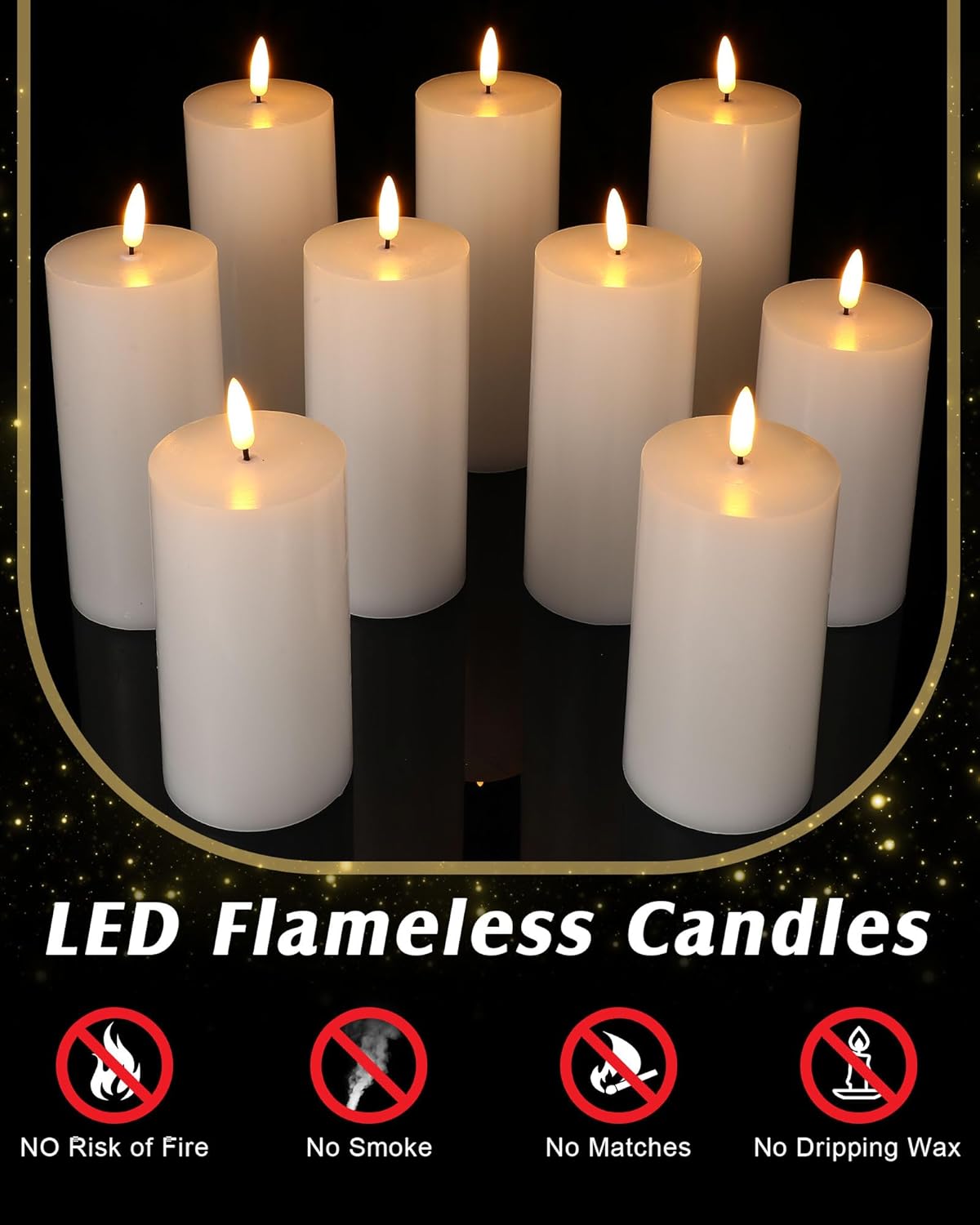 VIHOSE 9 Pack White Flameless Candles Set with Remote and Timer Flickering Flameless Battery Candles Flat Top LED Pillar for Wedding Outdoor Home Festival Decoration(D 3'' H 4'' 5'' 6'')