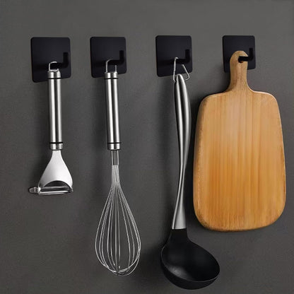 Adhesive Hooks Heavy Duty 8 Pack Stainless Steel Wall Hooks No Drill, Waterproof Bathroom Towel Hooks, Removable Sticky Hooks for Kitchen Shower Door Bedroom – 15 lbs Max, Matte Black