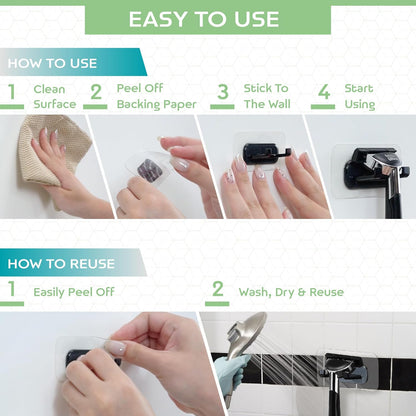 Hook LAB Strong Adhesive Shower Razor Holder, 2-Pack Waterproof Wall Hooks for Bathroom, Reusable & Removable No-Drill Hook for Razors, Towels & Accessories – Works on Tile, Glass & Metal - Black