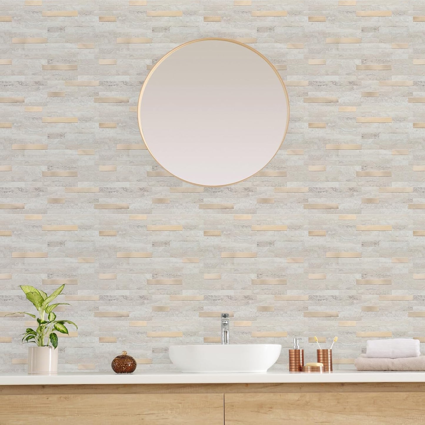 STICKGOO Peel and Stick Backsplash Tile, Stick on Backsplash for Kitchen and Bathroom, Volakas White Look PVC Mixed Metal Silver Self Adhesive Wall Tiles(Sample)