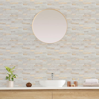 STICKGOO Peel and Stick Backsplash Tile, Stick on Backsplash for Kitchen and Bathroom, Volakas White Look PVC Mixed Metal Silver Self Adhesive Wall Tiles(Sample)