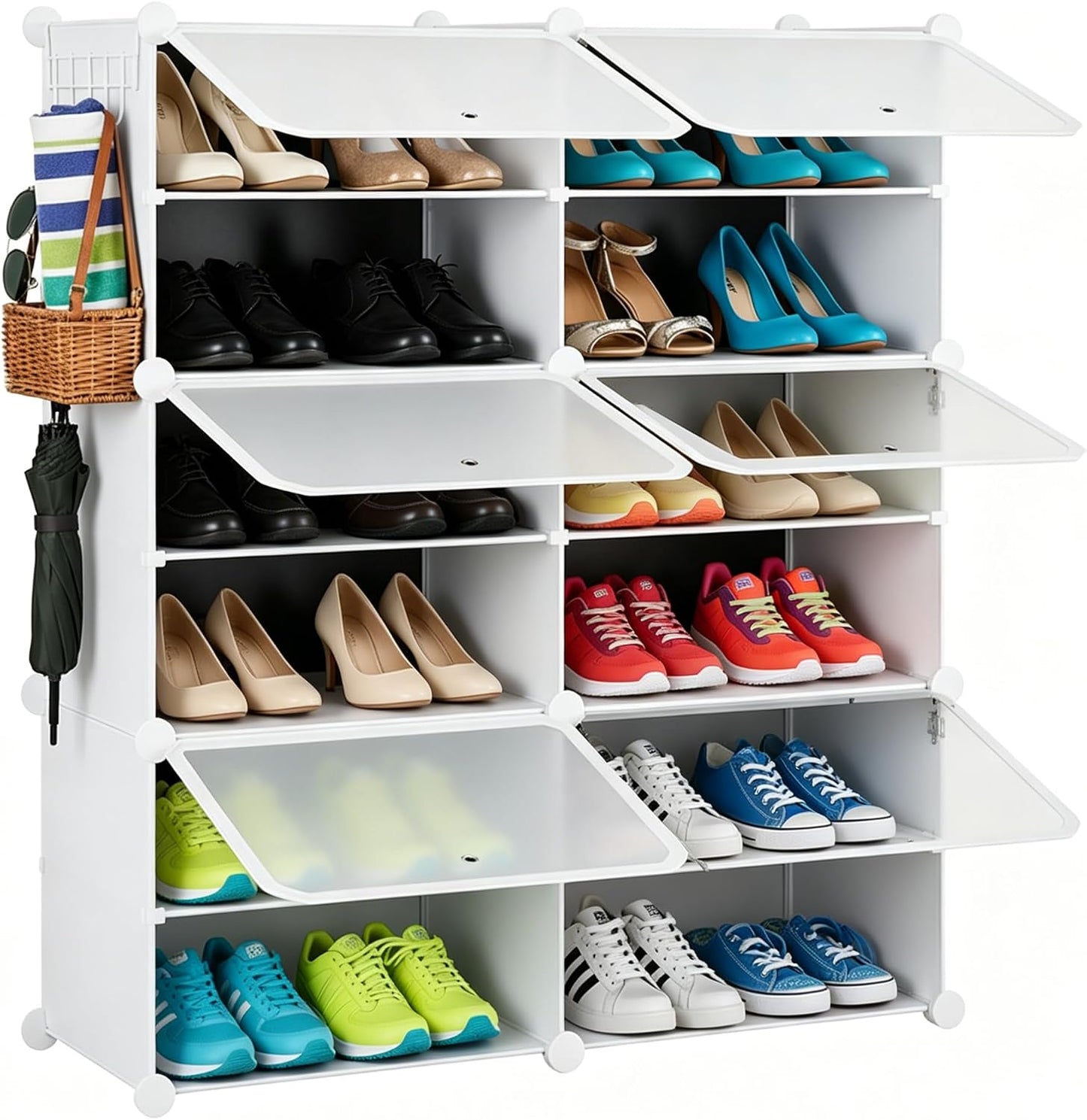HealSmart Shoe Rack Organizer with Door, Shoe Storage Cabinet, Stackable Plastic Shelves for Closet, Entryway, Hallway, Bedroom, 8-Tier 32-Pair, White