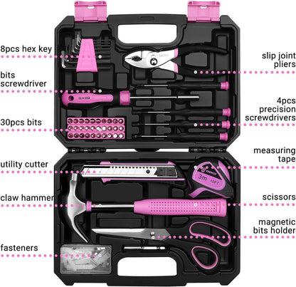 DEKOPRO General Household Hand Tool Kit with Plastic Toolbox Storage Case, All Purpose Home Tool Kit Includes Essential Tools for Office College Repairs, 50 Piece