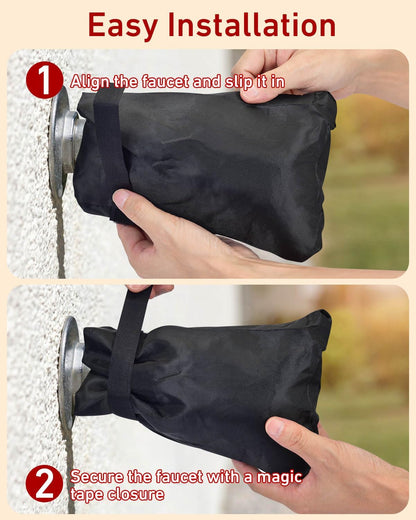 Outdoor Faucet Covers for Winter Freeze Protection - 2 Pack, Thickened Insulated Pipe Covers for Outside, Yard Maintenance Must Haves Waterproof Spigot Covers, 7.7" H x 5.9" W, Black（Reflective