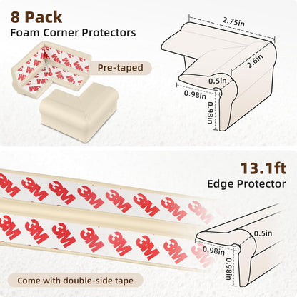 Edge Protector, Baby Proof Corners and Edges Foam Corner Protector Guards | Furniture Corner & Edge Safety Bumpers Covers 13 ft Edge Cushion for Table, Crib, Wall, Off White