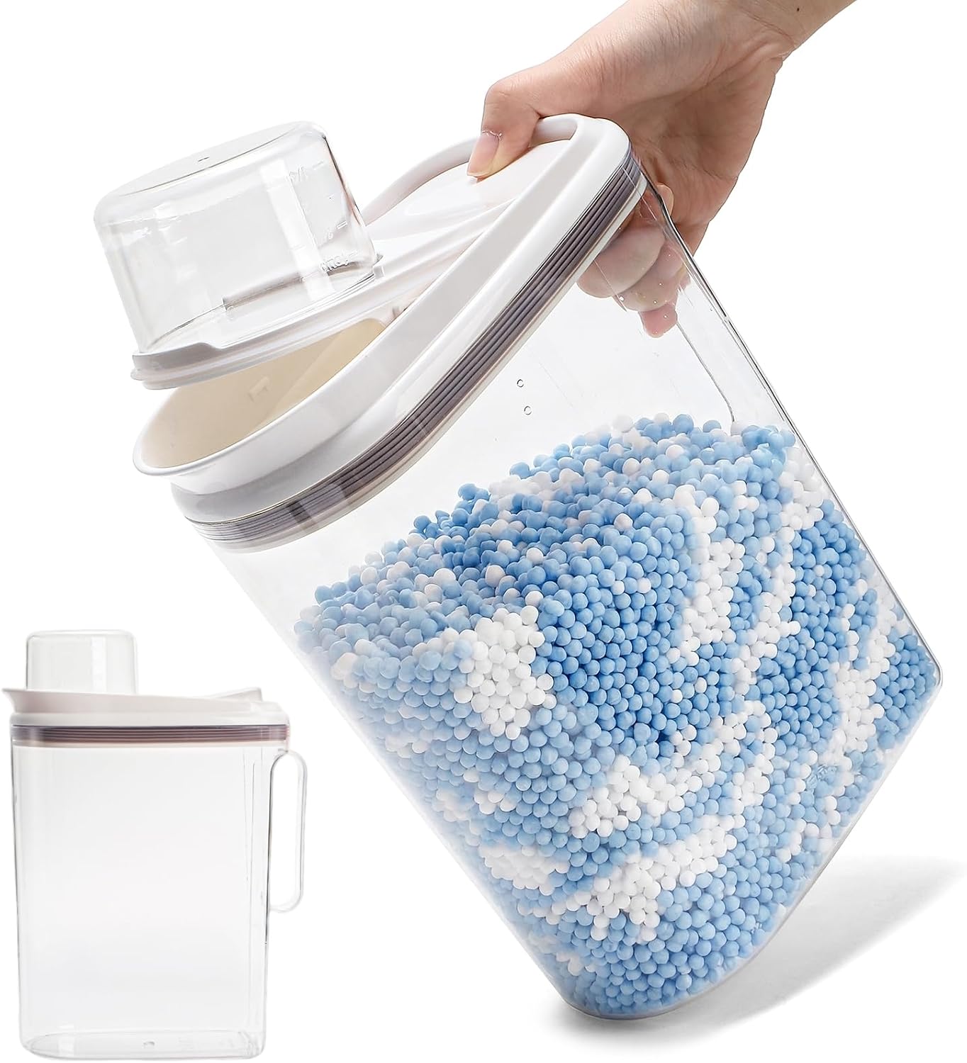 Covzoe Laundry Detergent Dispenser, 3.5L/118 Oz Liquid Laundry Soap Powder Container with Lid, Storage Cereal Organizers, Fabric Softener Dispenser Scent Booster Beads Holder for Laundry Room