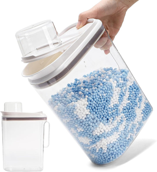 Covzoe Laundry Detergent Dispenser, 3.5L/118 Oz Liquid Laundry Soap Powder Container with Lid, Storage Cereal Organizers, Fabric Softener Dispenser Scent Booster Beads Holder for Laundry Room