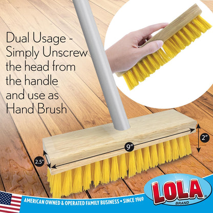 LOLA Deck Scrub Brush Outdoor Broom, Durable Bristles Remove Dirt, Grime, Grout, Leaves, Snow on Patios, Decks, Wet or Dry