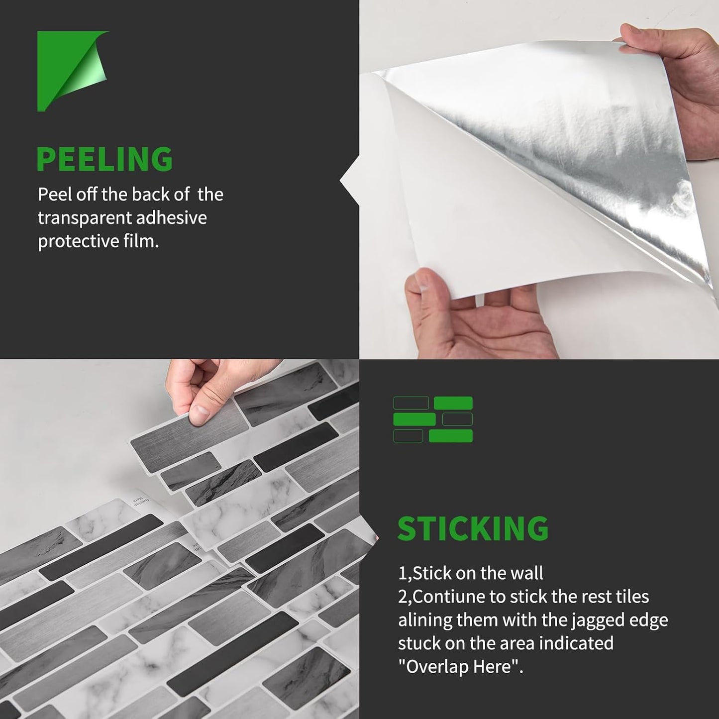 LONGKING Self-Adhesive Kitchen Backsplash, Marble Look Decorative Tiles (10 Tiles)