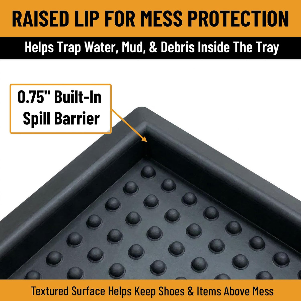 Ottomanson Waterproof Boot Tray Rubber Shoe Mat with Raised Edges, Heavy Duty Non Slip All Weather Entryway Mat for Shoes and Pets, Indoor Outdoor Use, 18" x 28"
