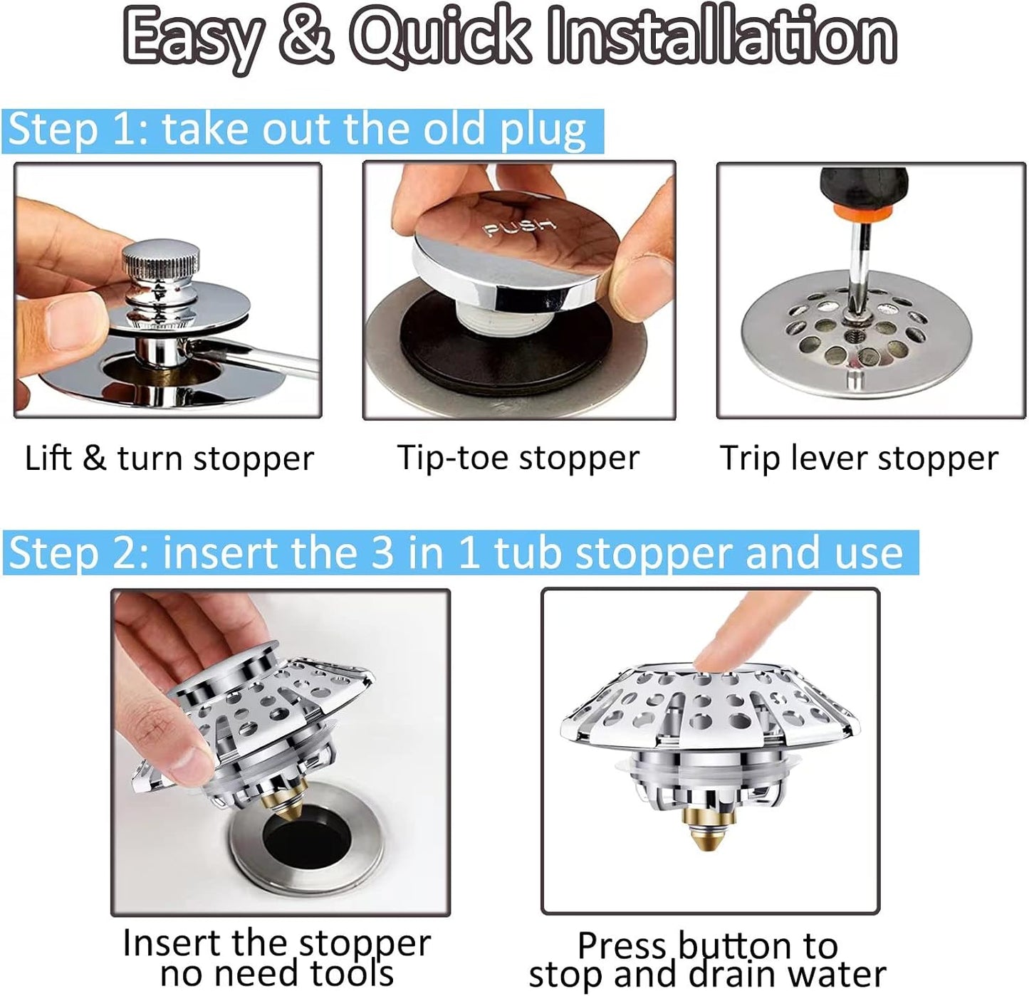 AzWzz Bathroom Sink Stopper,Sink Hair Catcher,Bathroom Sink Drain Strainer Pop Up Drain Cover Plug,Universal for 1.1 to 1.65in Sink Drain Hole