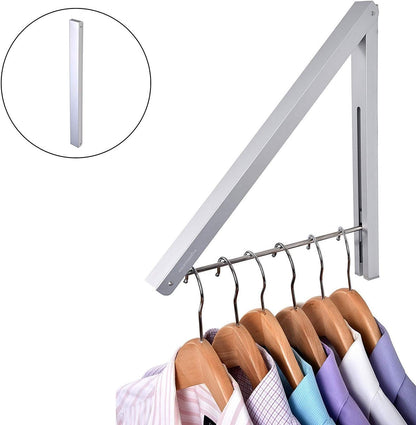 Single Foldable Clothing Rack, Wall-Mounted Retractable Clothes Hanger for Laundry Dryer Room, Hanging Drying Rod, Small Collapsible Folding Garment Racks, Dorm Accessories (Gold)
